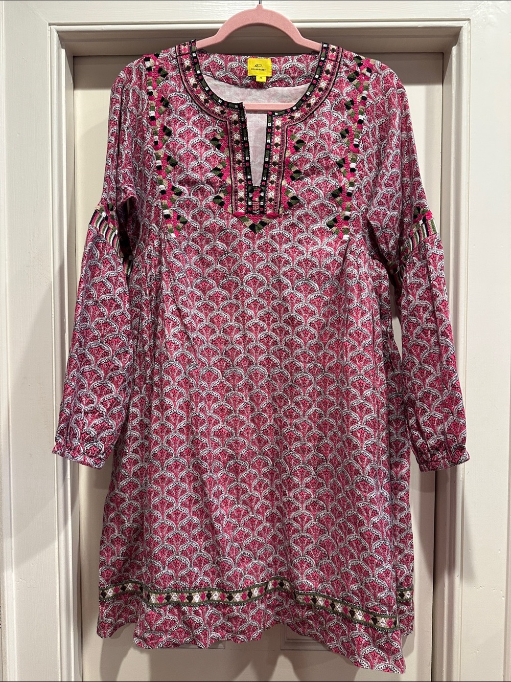 Roller Rabbit Fuchsia Pink Printed Dress with Embroidered Trim